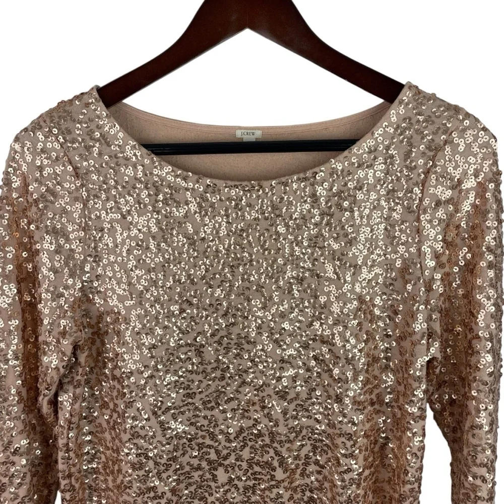 J. Crew | Rose Gold Sequin 3/4 Sleeve Dressy Top
